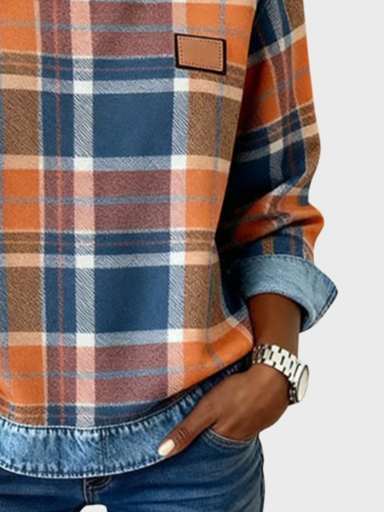 Darlene™ Cozy Checkered Patchwork Sweatshirt