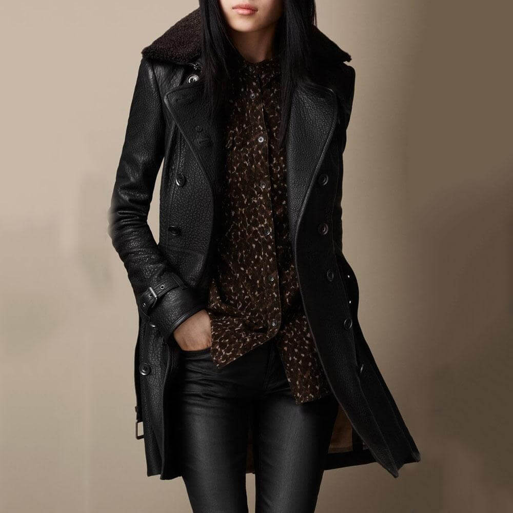 Nattverk™ – Long Leather Coat in Textured Design