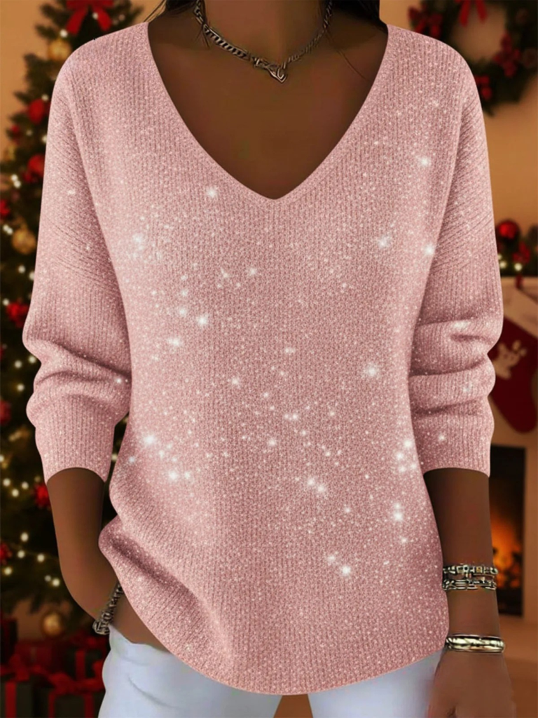 Lillian™ Soft Sparkle V-Neck Knit
