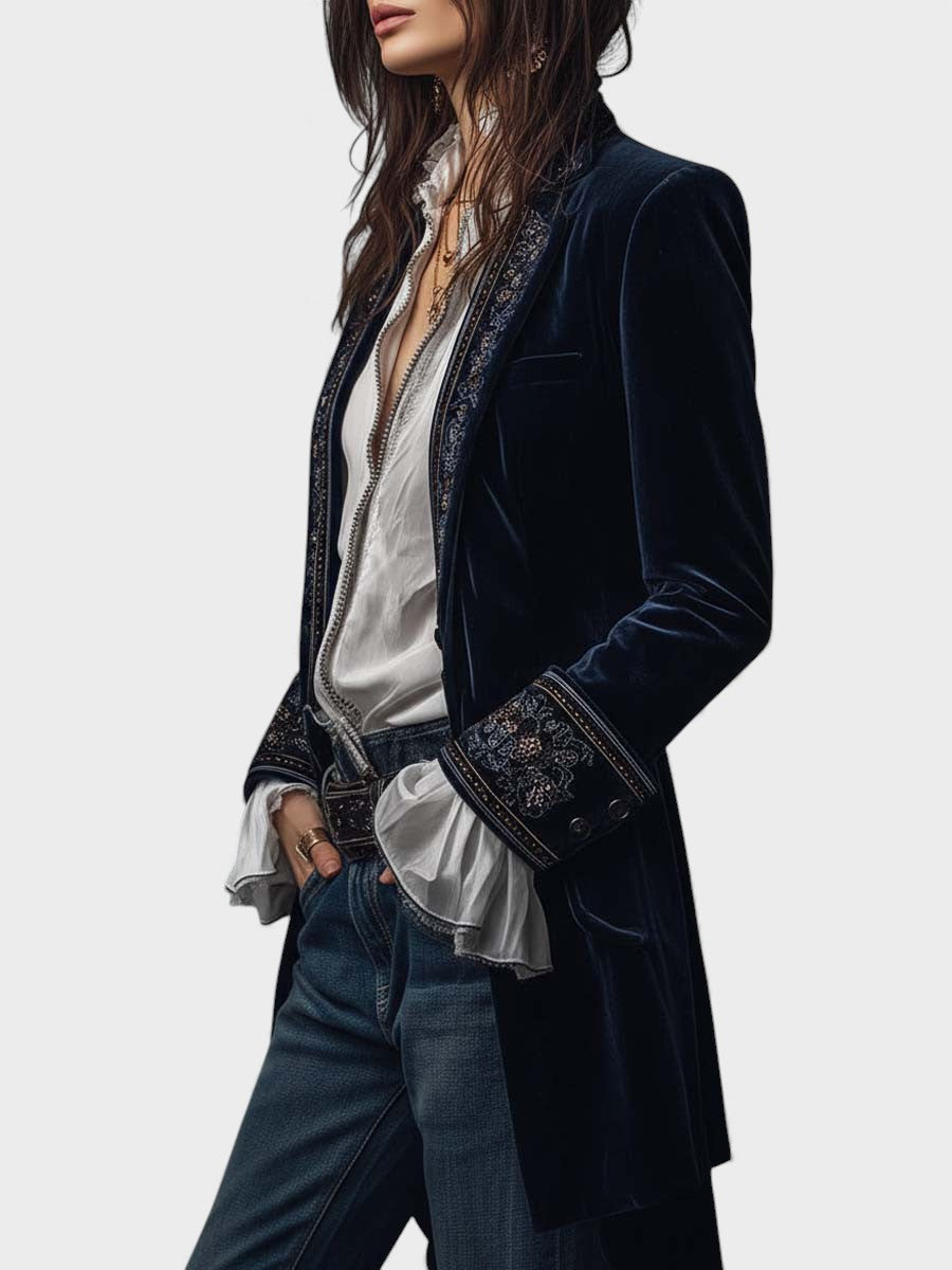 Veloria™ – Embroidered Velvet Tailored Jacket