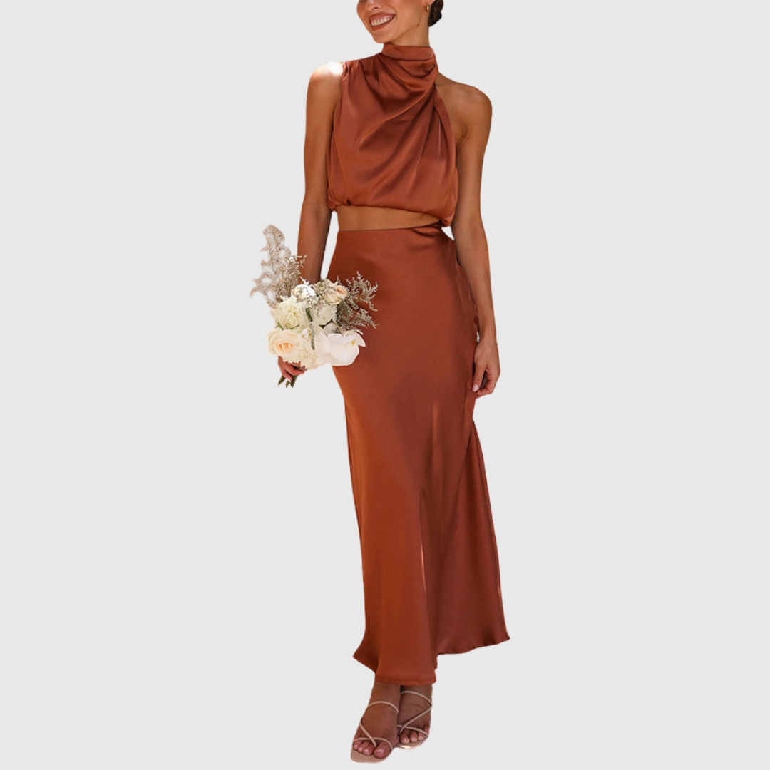 Emily | Satin Draperad Maxi Set