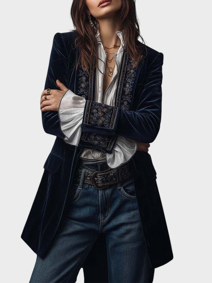 Veloria™ – Embroidered Velvet Tailored Jacket