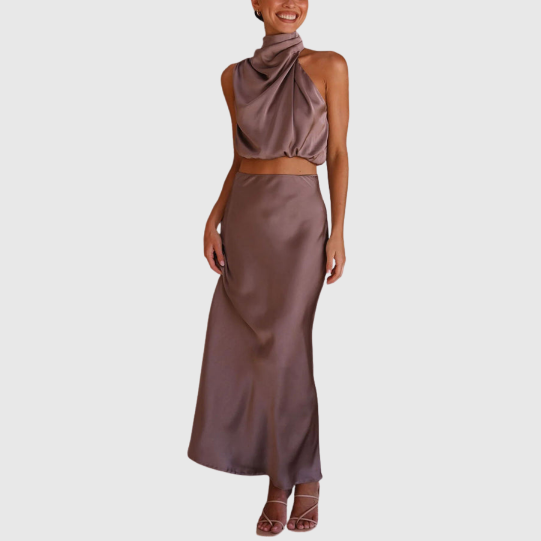 Emily | Satin Draperad Maxi Set