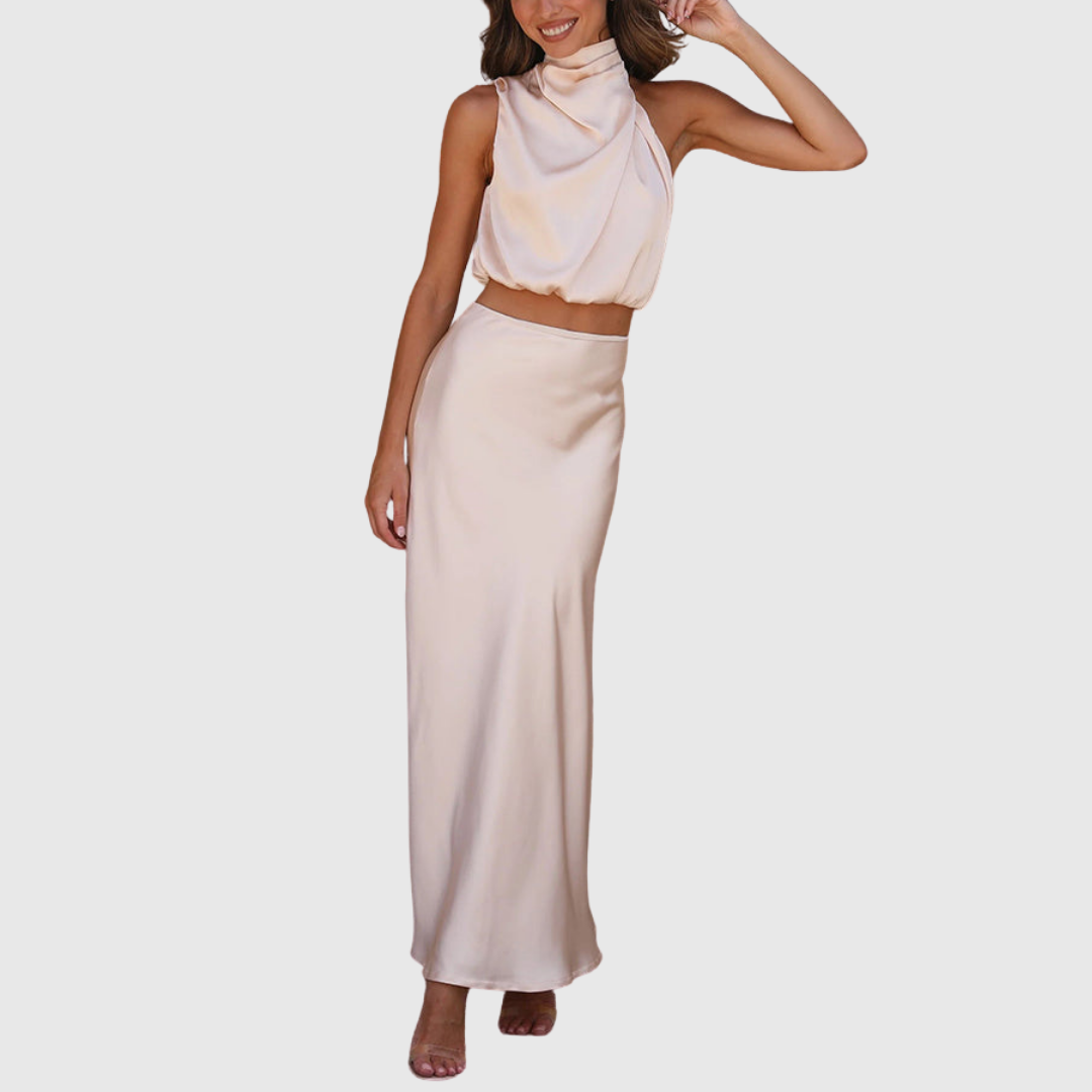 Emily | Satin Draperad Maxi Set