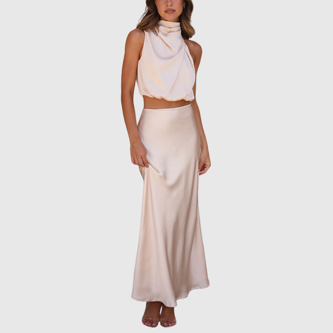 Emily | Satin Draperad Maxi Set