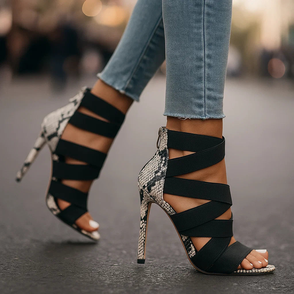 Zavira™ Snakeskin Accent Heels