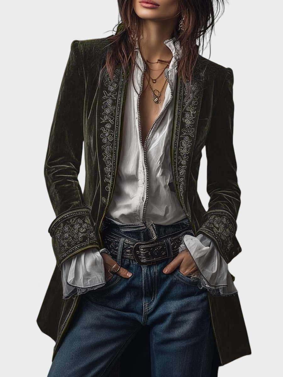 Veloria™ – Embroidered Velvet Tailored Jacket