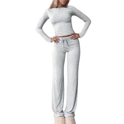 CECILY™ – Matchande set med långärmad t-shirt och byxor, smal passform