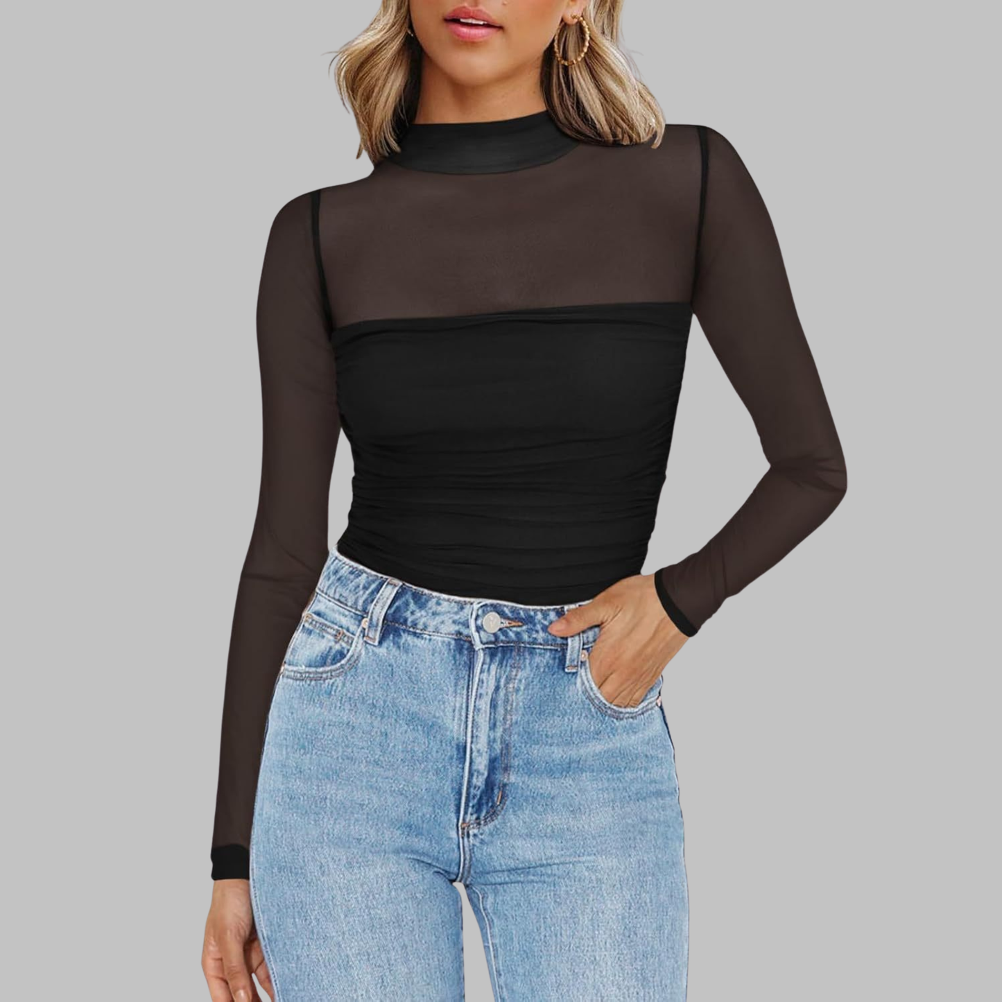 Vega - Elegant, genomskinlig långärmad topp i mesh