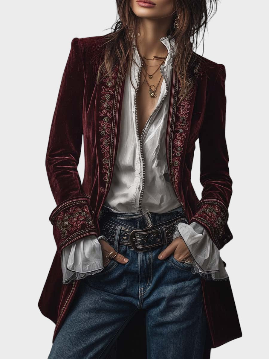 Veloria™ – Embroidered Velvet Tailored Jacket
