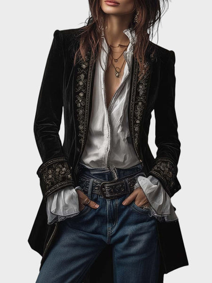 Veloria™ – Embroidered Velvet Tailored Jacket