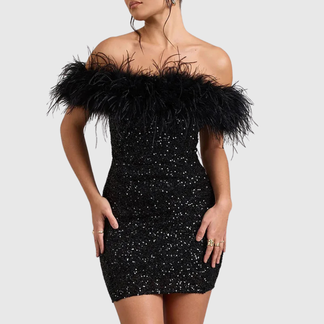 Adriana | Elegant Off-Shoulder Glitterklänning