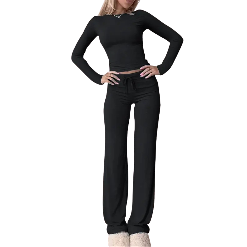 CECILY™ – Matchande set med långärmad t-shirt och byxor, smal passform
