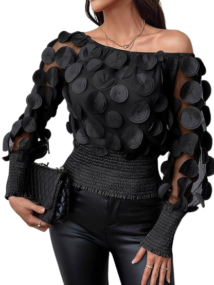GWYN™ – Transparent blus med biskopsärmar och mjuka rynkade detaljer