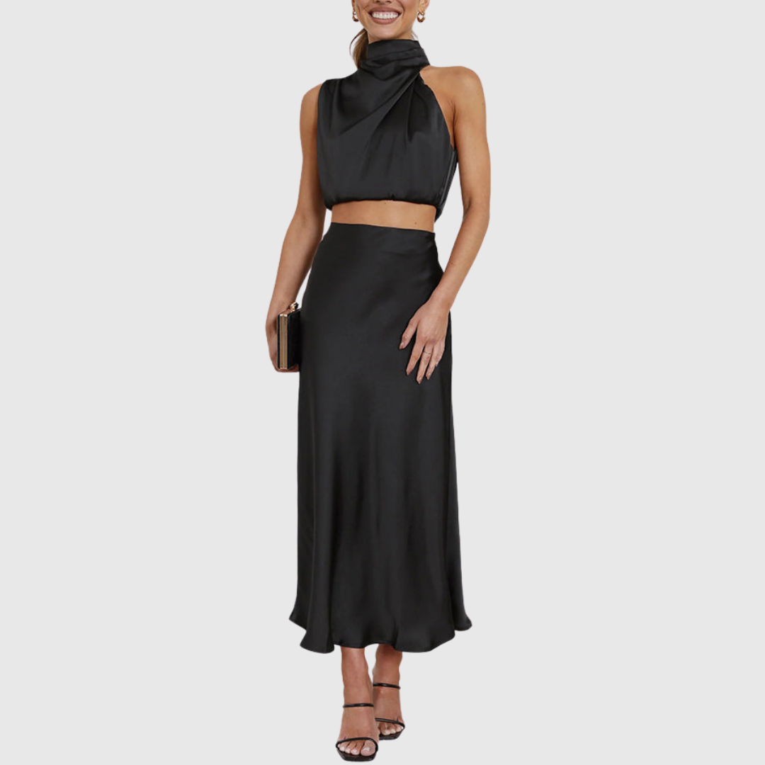 Emily | Satin Draperad Maxi Set
