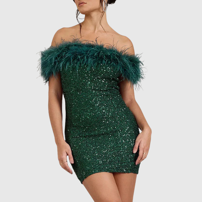 Adriana | Elegant Off-Shoulder Glitterklänning