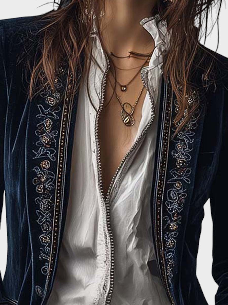 Veloria™ – Embroidered Velvet Tailored Jacket