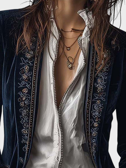 Veloria™ – Embroidered Velvet Tailored Jacket
