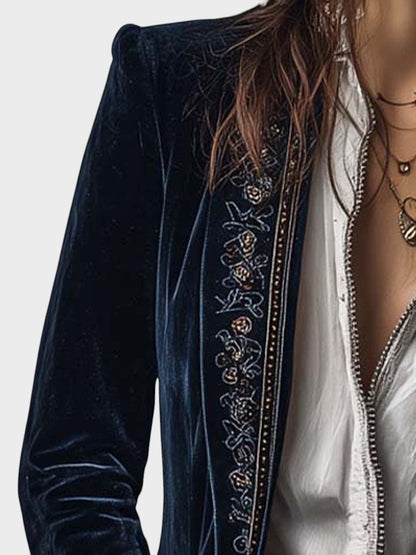 Veloria™ – Embroidered Velvet Tailored Jacket