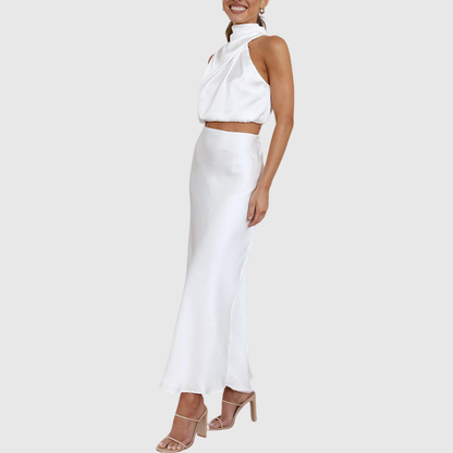 Emily | Satin Draperad Maxi Set