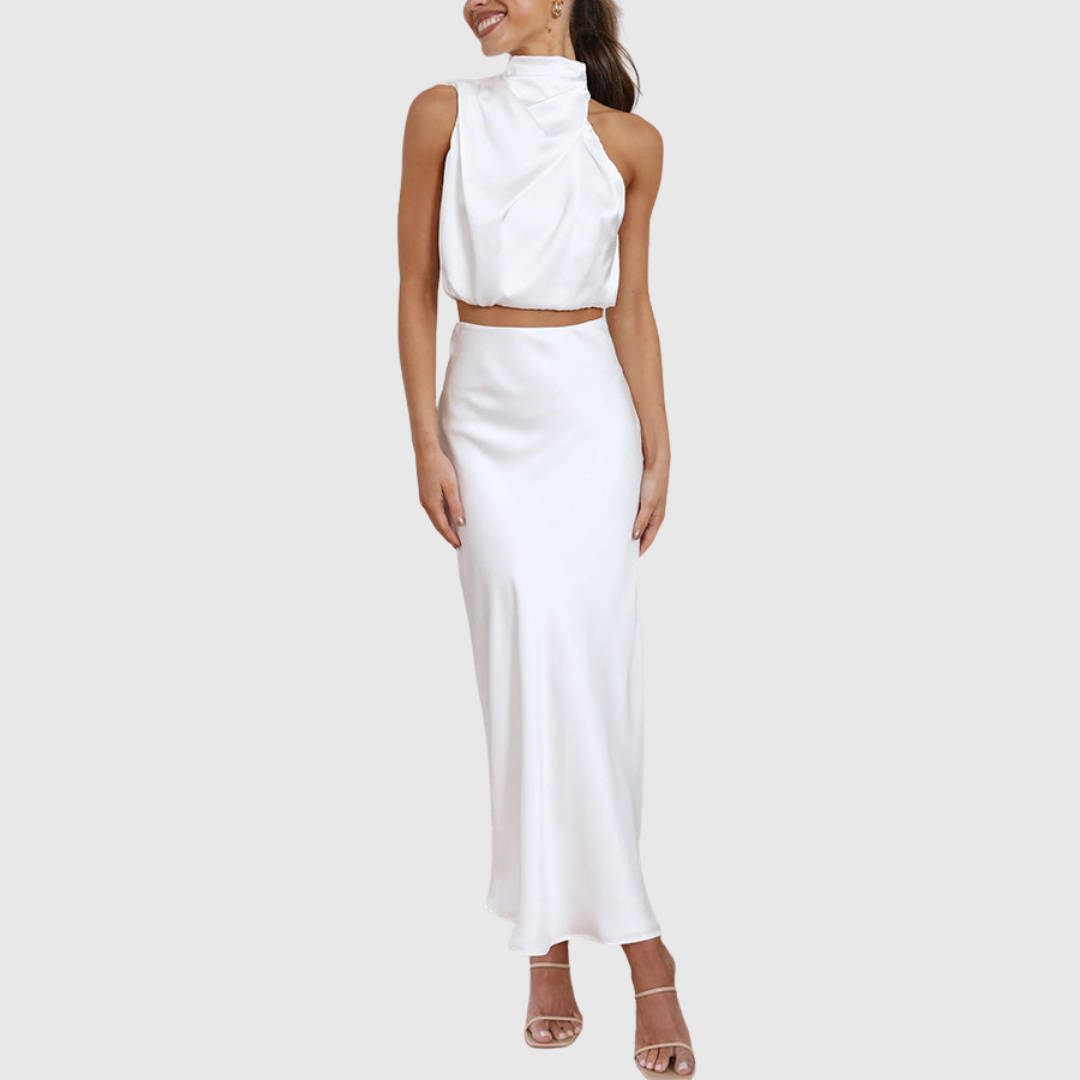 Emily | Satin Draperad Maxi Set