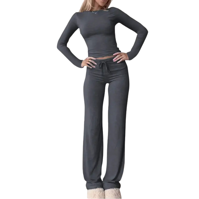 CECILY™ – Matchande set med långärmad t-shirt och byxor, smal passform