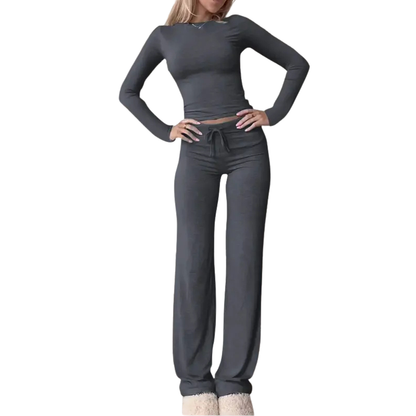 CECILY™ – Matchande set med långärmad t-shirt och byxor, smal passform