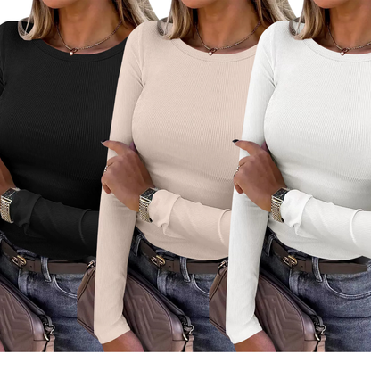 KARIN™ - Enkel, bekväm ribbad skjorta med rund halsringning