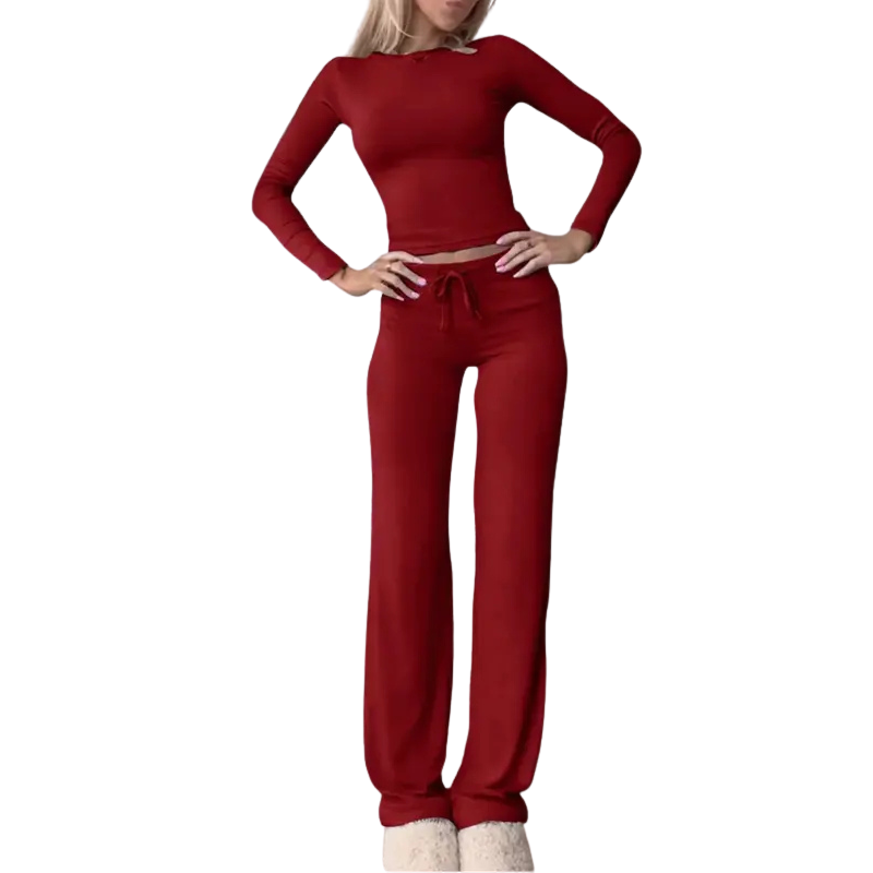 CECILY™ – Matchande set med långärmad t-shirt och byxor, smal passform