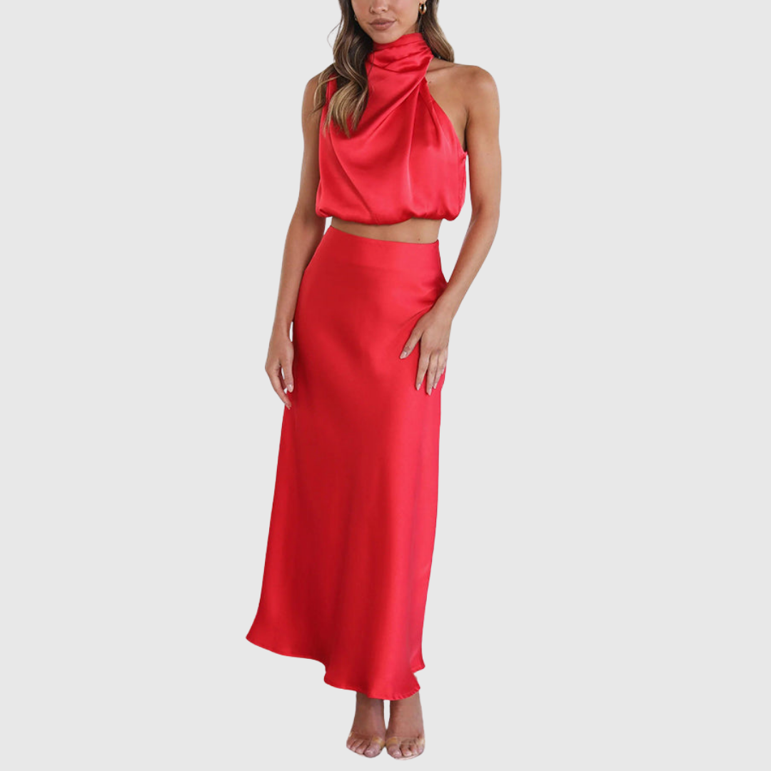 Emily | Satin Draperad Maxi Set