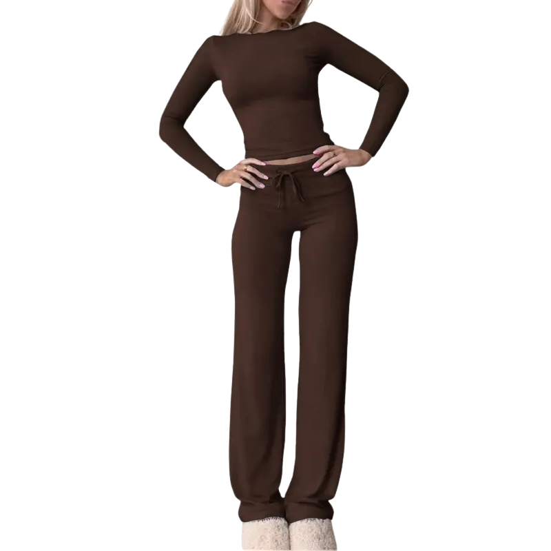CECILY™ – Matchande set med långärmad t-shirt och byxor, smal passform