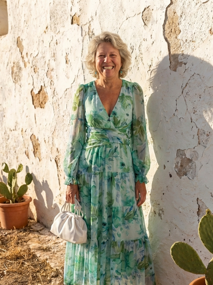 Althea - Långärmad Blommig Maxiklänning