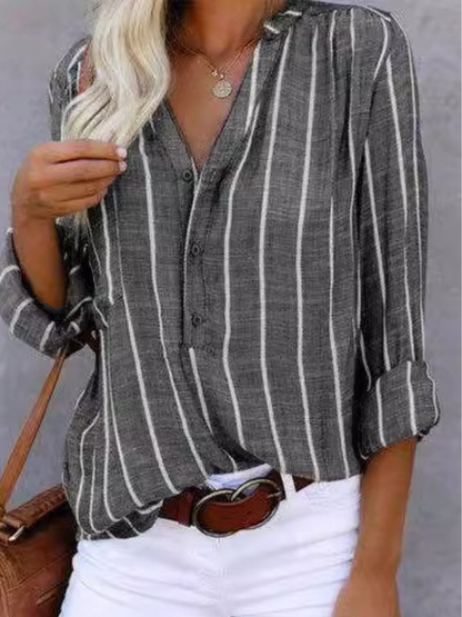 Deborah™ Striped Button-Front Blouse