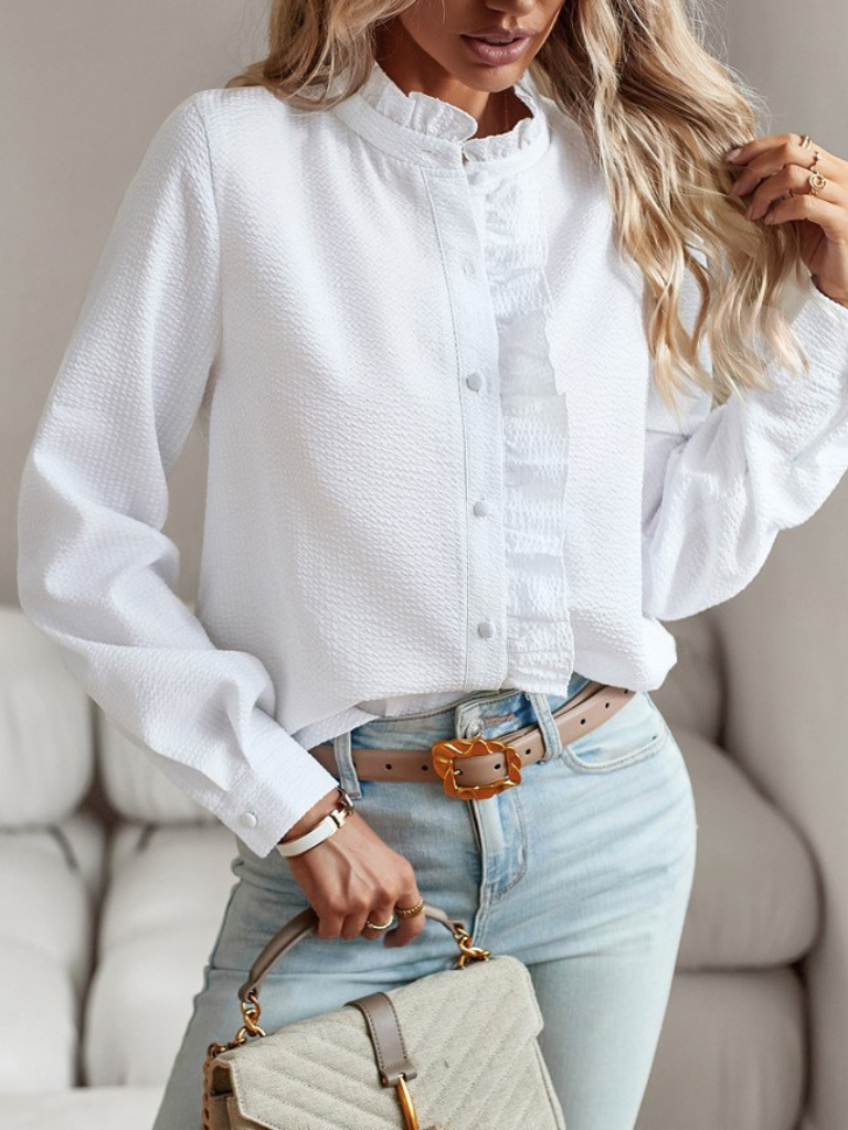 Amelia™ Soft Ruffle Button Blouse