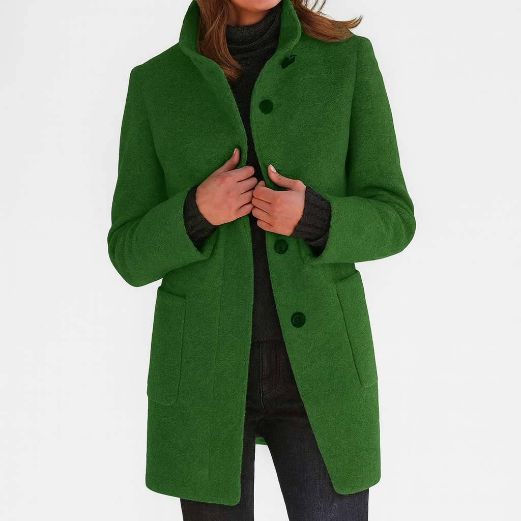 Elina™ – Elegant Women's Coat in Wool Blend with High Collar