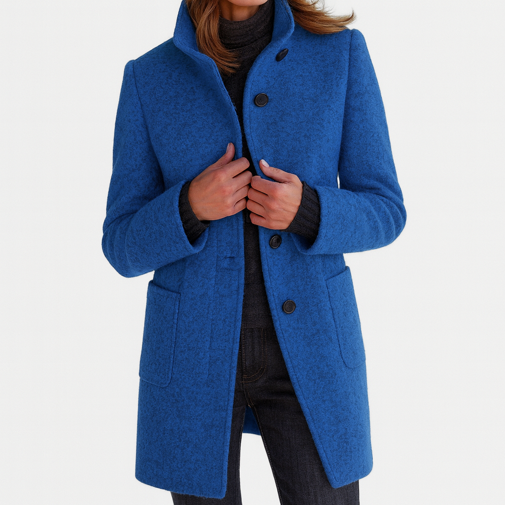 Elina™ – Elegant Women's Coat in Wool Blend with High Collar