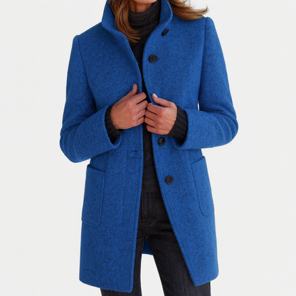 Elina™ – Elegant Women's Coat in Wool Blend with High Collar
