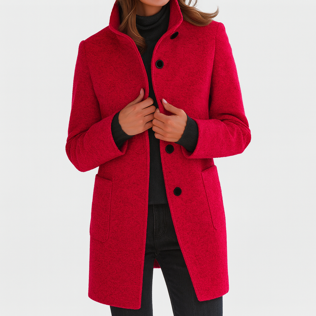 Elina™ – Elegant Women's Coat in Wool Blend with High Collar