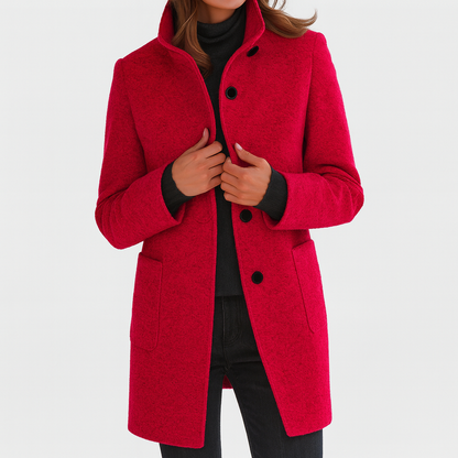 Elina™ – Elegant Women's Coat in Wool Blend with High Collar