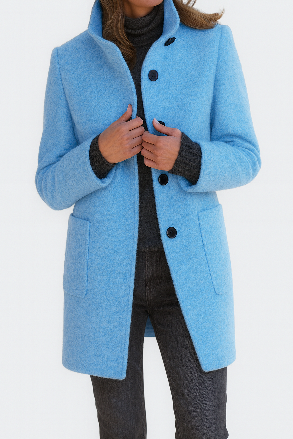 Elina™ – Elegant Women's Coat in Wool Blend with High Collar