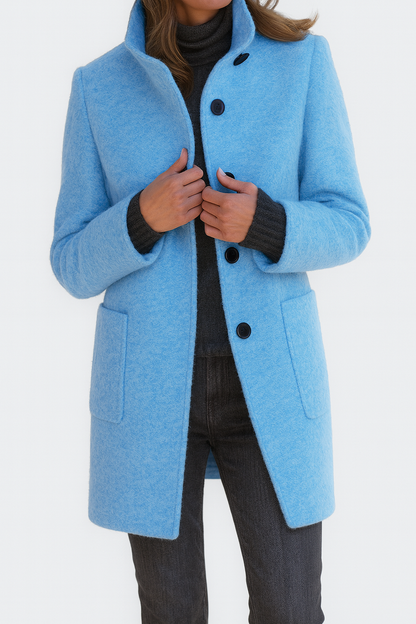 Elina™ – Elegant Women's Coat in Wool Blend with High Collar