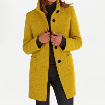 Elina™ – Elegant Women's Coat in Wool Blend with High Collar