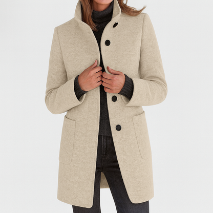 Elina™ – Elegant Women's Coat in Wool Blend with High Collar