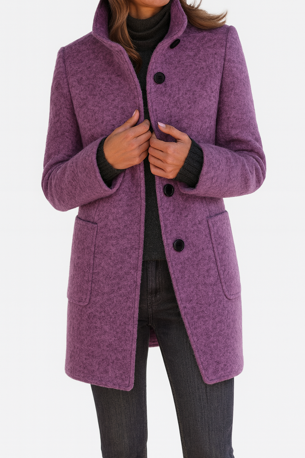 Elina™ – Elegant Women's Coat in Wool Blend with High Collar