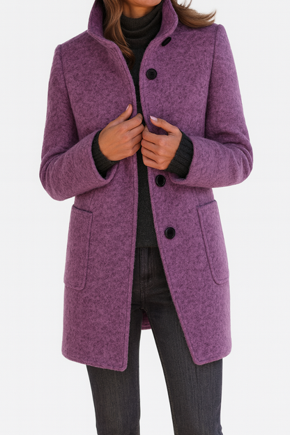 Elina™ – Elegant Women's Coat in Wool Blend with High Collar