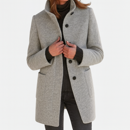 Elina™ – Elegant Women's Coat in Wool Blend with High Collar