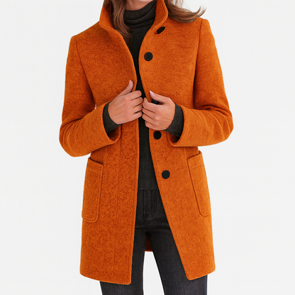 Elina™ – Elegant Women's Coat in Wool Blend with High Collar