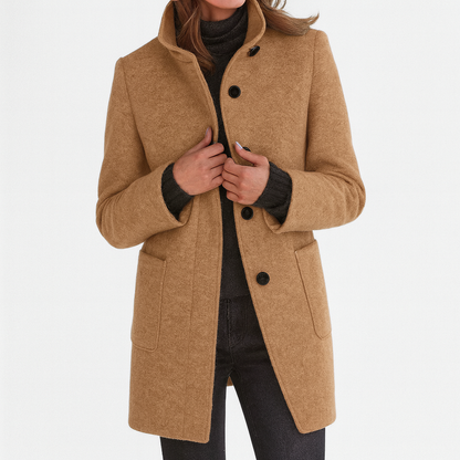 Elina™ – Elegant Women's Coat in Wool Blend with High Collar
