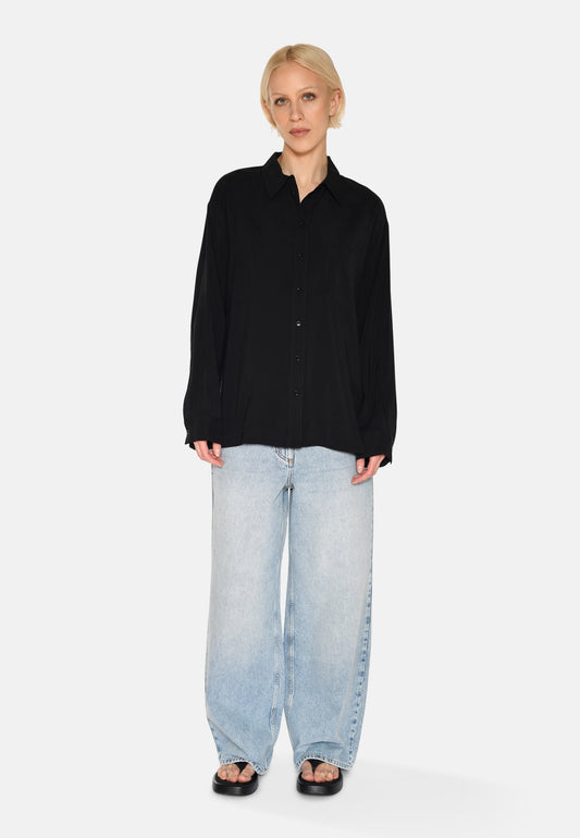 Freja™ | Long-sleeved shirt with fern pattern | Black