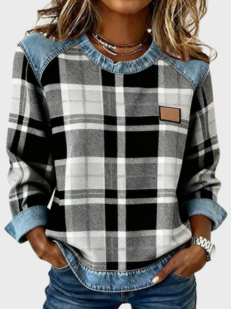 Darlene™ Cozy Checkered Patchwork Sweatshirt